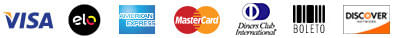 Formas de pagamento: Visa, Elo, AMEX, Master Card, Diners e Boleto Bancário